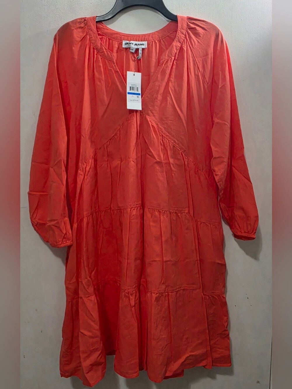 DKNY Jeans Coral Red Tiered Tunic Dress